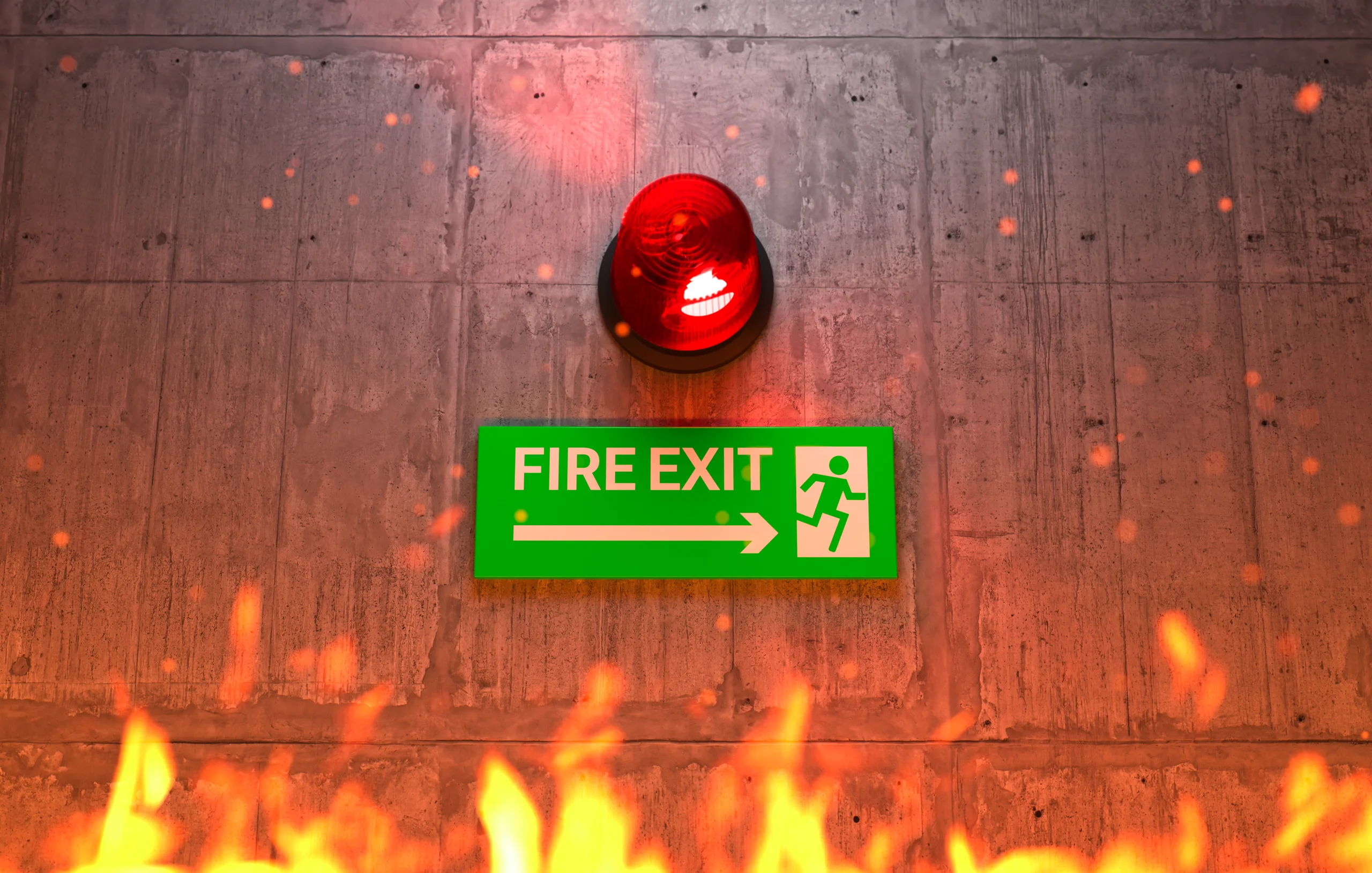 emergency exit sign with siren light direction emergency exit